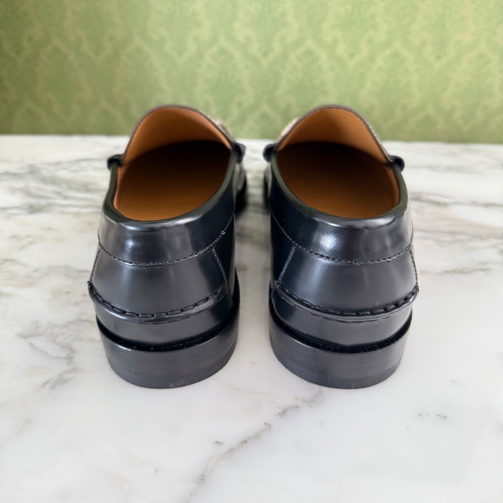 NWT Gucci 673817 Mens GG Logo Leather Loafers Shoes Black/Beige Gucci 5.5 - Picture 7 of 9